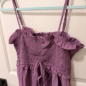 BiBi Purple Smocked Ruffle Tank Top